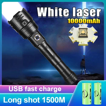 10000mAh Szuper Fényes Fehér Lézer Led-es Zseblámpa, USB Újratölthető Hosszú távú Taktikai Zseblámpa Kültéri Lámpa Kemping Lámpás