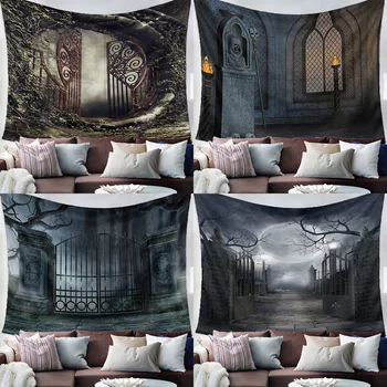Halloween gótikus építészet horror éjjel fekete fali kárpit ünnepi dekoráció, otthon 