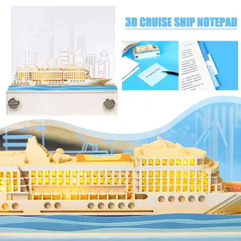 3D-s Papír Megjegyzés Három-Dimenziós Memo Pad Hajó cetlik, Papír Faragás Jegyzettömb LED Kreatív Ajándék