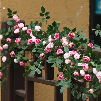 Szimulált Rose Szőlő Mesterséges Virág Műanyag Növény Otthon Kert Lóg Fali Dekoráció Kerti Virágok, Esküvői Party Dekoráció