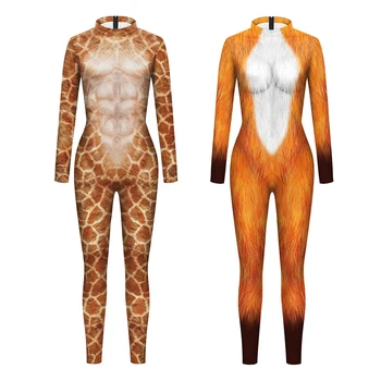 Állati Szőr 3D Nyomtatás Kezeslábas Divat Férfiak Nők Bodysuits Cosplay Tigris Oroszlán Jelmez Felnőtt, Hosszú Ujjú Catsuit