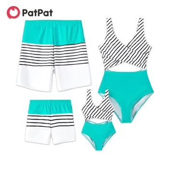 PatPat Családi Megfelelő Fürdőruha Csíkos Használjunk, kivágott egyrészes Fürdőruha, valamint Colorblock úszógatya