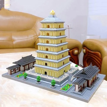 3D-s Modell DIY Gyémánt Blokk Tégla Épület Kína Ősi vadliba Pagoda TowerWorld Építészet Játék a Gyerekek számára