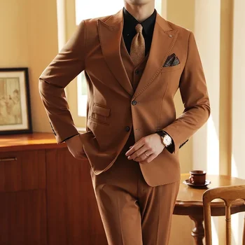 Luxus Kabát + Mellény + Nadrág 3 Db Szett Férfiak számára Esküvő Vőlegény Boutique Férfiak Dreess Megfelel Üzleti egysoros Jelmez Homme