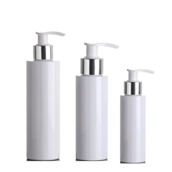 20db Újratölthető Szivattyú Üveg Üres Fehér 100ML150ML200ML Fényes Ezüst Gyűrű Hordozható Kozmetikai Tartály Műanyag Krém Üvegek