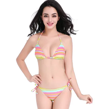 2023 Új Délkelet-Ázsiai Stílusú Szivárvány Csíkos Nyakkendő fel Nylon Bikini fürdőruha