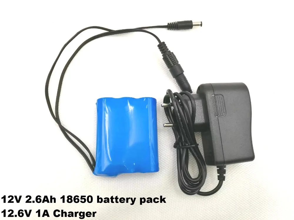 Új 12 V-2600 mAh-s 18650 li-ion Akkumulátor CCTV Kamera akkumulátor 12.6 V 11.1 V fekete dupla 5.5 mm +12,6 v Töltő 1A0