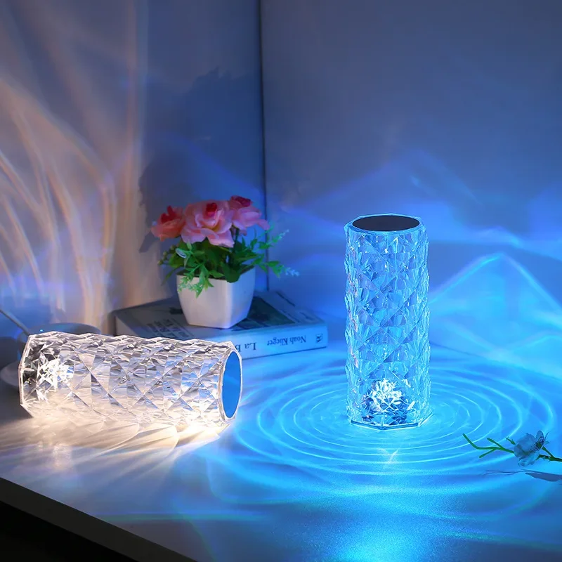LED Kristály 16/3 Színek Hálószobai Hangulatot Rose Projektor asztali Lámpa Romantikus Gyémánt Touch Állítható Újdonság Éjszakai Fény1