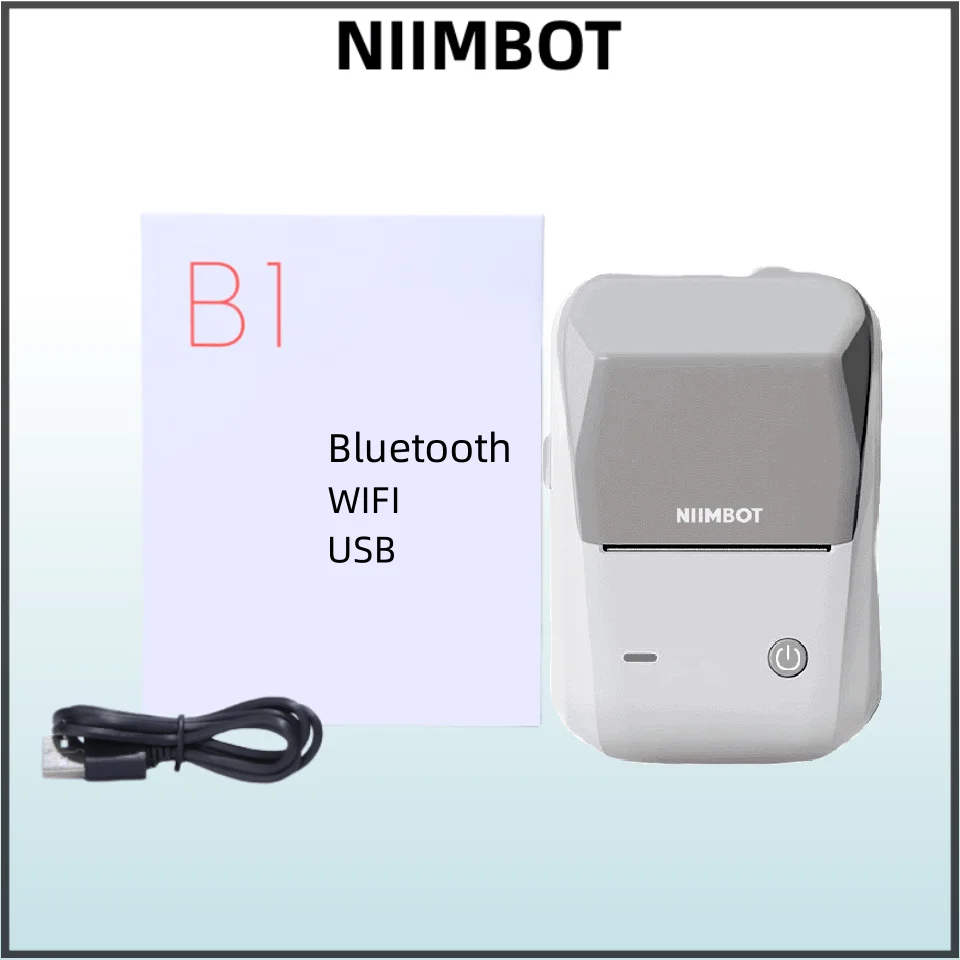 Niimbot B1 Szürke Címke Nyomtató Hordozható Kézi hőnyomtató Mini Vonalkód QR-Kód Matrica Papír Színű Rolls Készítő Kábel1