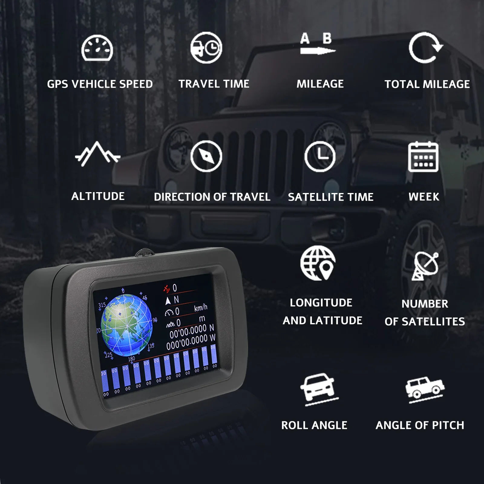 H A65 GPS Sebességmérő Autó Head Up Display Off-road OBD a HUD Műholdas Jel Digitális Kijelző Méter Iránytű Lejtőn Inclinometer1