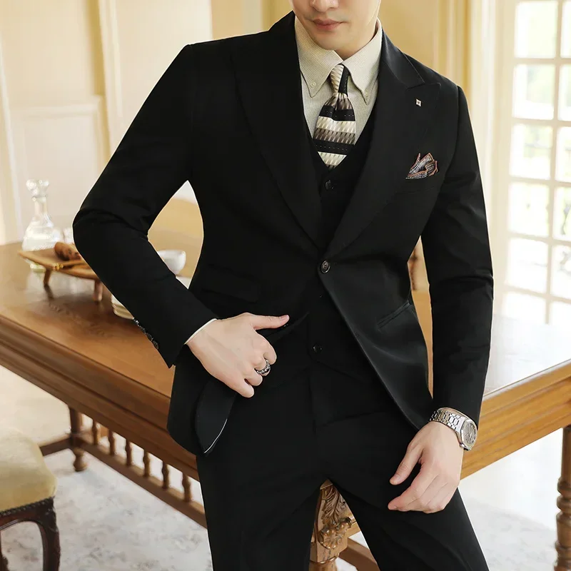 Luxus Kabát + Mellény + Nadrág 3 Db Szett Férfiak számára Esküvő Vőlegény Boutique Férfiak Dreess Megfelel Üzleti egysoros Jelmez Homme2