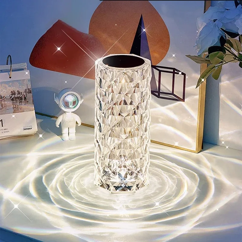 LED Kristály 16/3 Színek Hálószobai Hangulatot Rose Projektor asztali Lámpa Romantikus Gyémánt Touch Állítható Újdonság Éjszakai Fény3