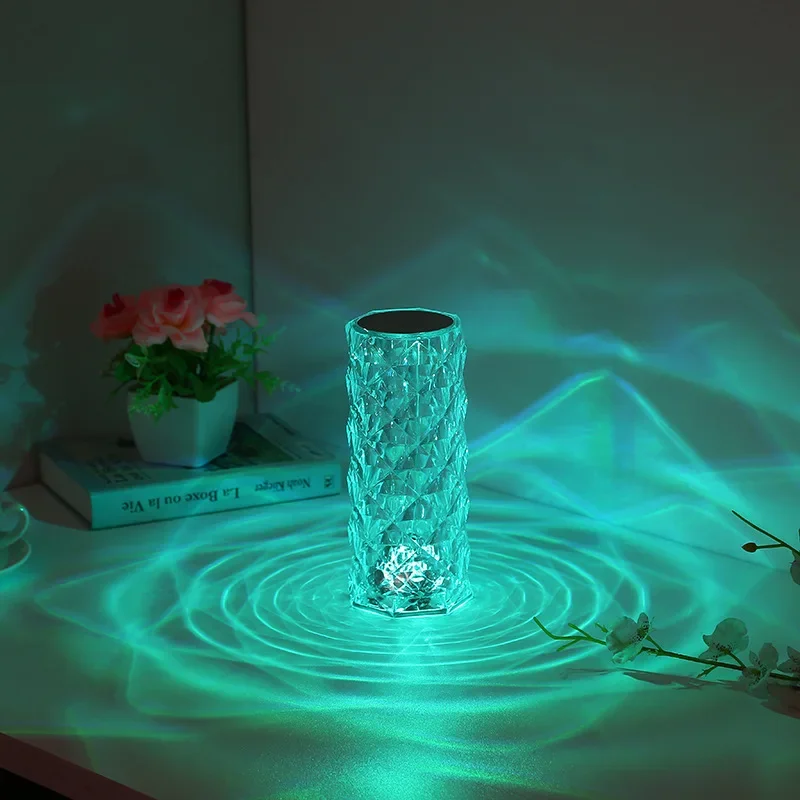LED Kristály 16/3 Színek Hálószobai Hangulatot Rose Projektor asztali Lámpa Romantikus Gyémánt Touch Állítható Újdonság Éjszakai Fény4